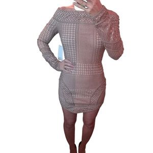 Nude Crochet Long Sleeve Dress